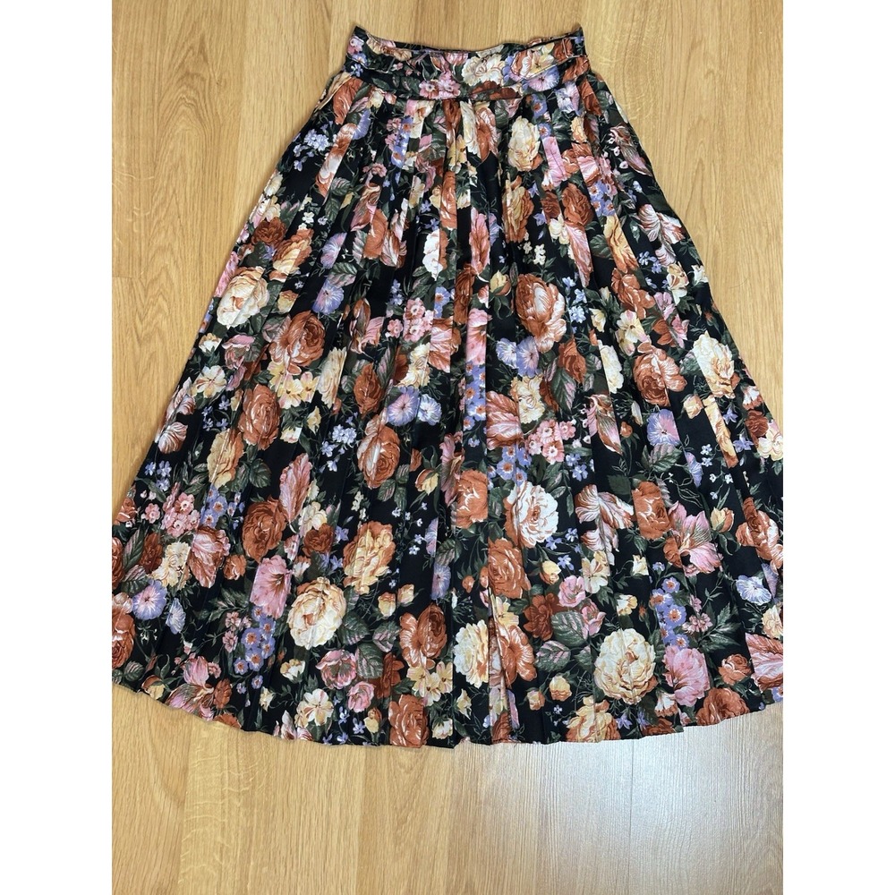 Vtg Sz‎ 5/6 Floral Midi Skirt Pleated Prarie Cottagecore Fairy Flowy 23 X 32 - Picture 3 of 7